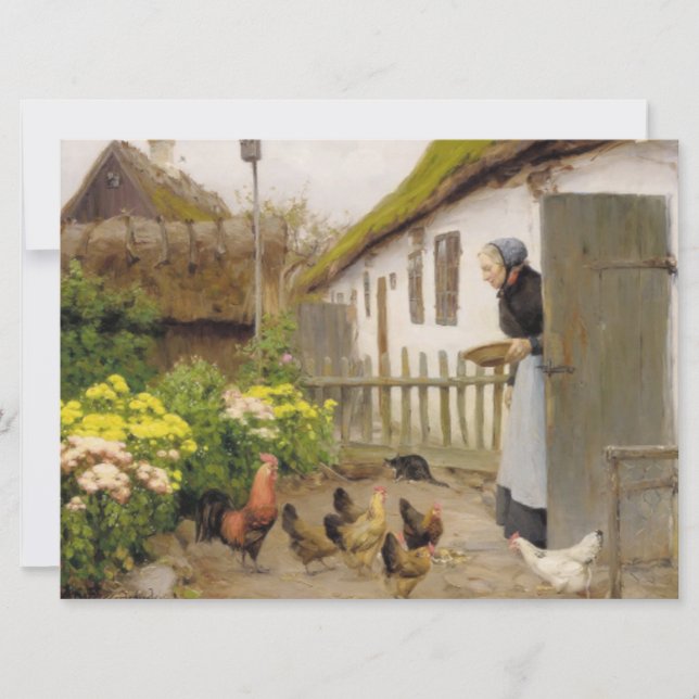 Feeding the Hens (by H.A. Brendekilde) Card (Front)