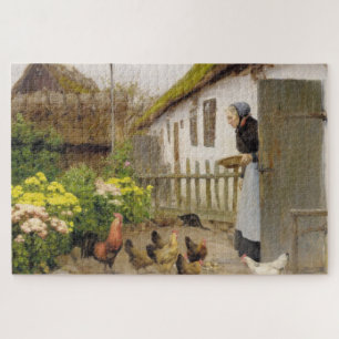 Feeding the Hens (by H.A. Brendekilde) Jigsaw Puzzle
