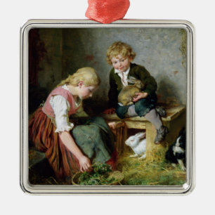 Feeding the Rabbits Metal Ornament