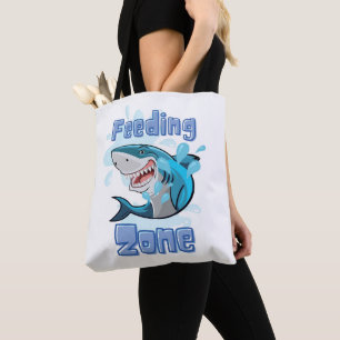 FEEDING ZONE SHARK , CARTOON STYLE TOTE BAG