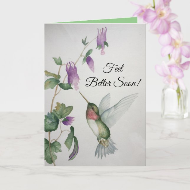 Feel Better Soon Cheer Joy Get Well Hummingbird Card (Orchid)