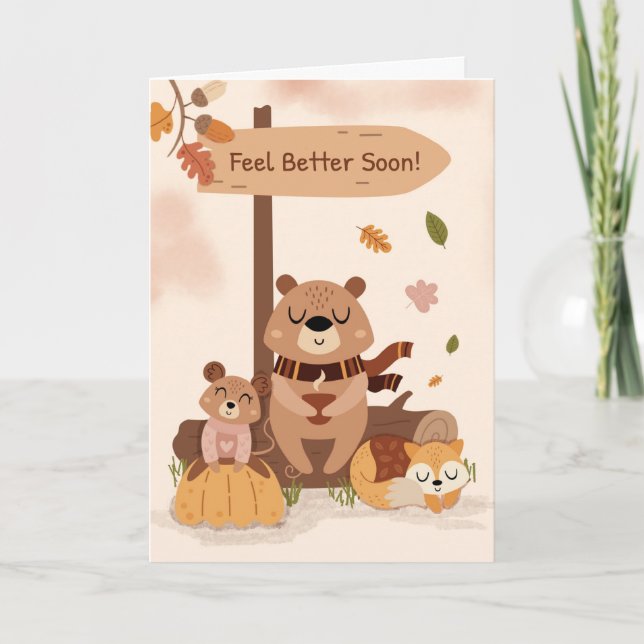 Feel Better Soon Cozy Autumn Woodland Scene Card (Front)
