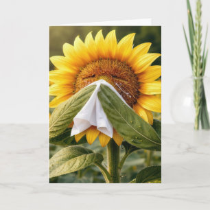 Feel Better Soon Sunflower Sneezing into a Tissue Card