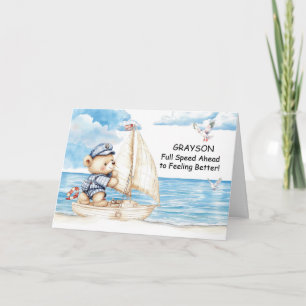 Feel Better Soon Teddy Bear Personalize Sailing Card