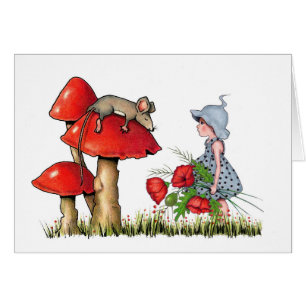 Feel Better Soon, Whimsical Art, Mouse, Poppies