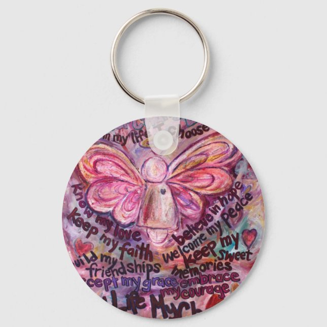 Feel My Beauty Pink Cancer Angel Keychain