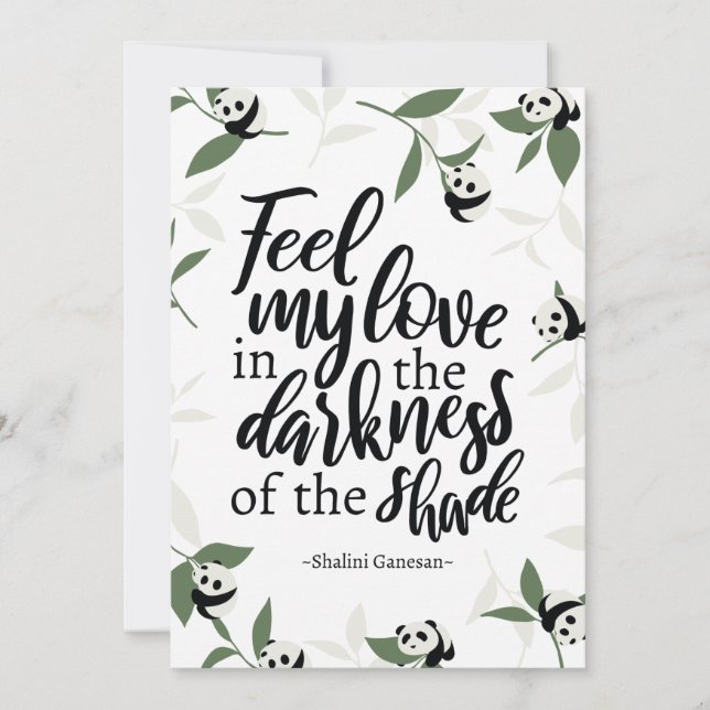 Feel My Love quotes with panda art Thank You Card (Front)