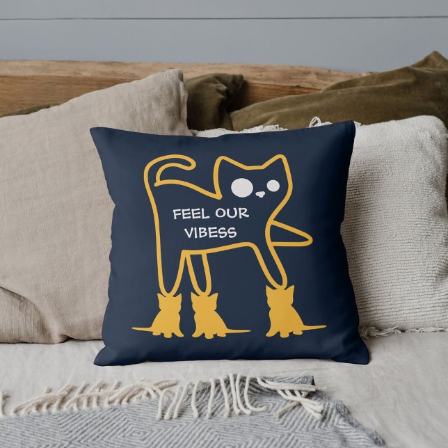 Feel Our Vibes Funny Cats Cute Cool Personalized Throw Pillow (Creator Uploaded)