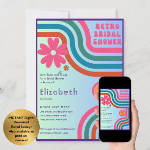 Feel The Beat! Cosmic Retro 70s Bridal Shower  Invitation