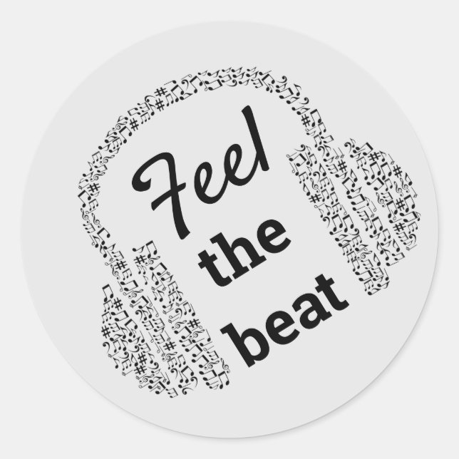 Feel the beat music headphones modern classic round sticker (Front)