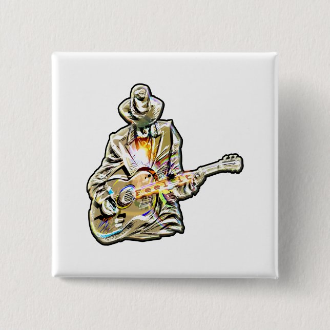 Feel the Blues – Artistic Guitar Design 2 Inch Square Button (Front)