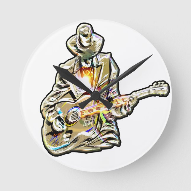 Feel the Blues – Artistic Guitar Design Round Clock (Front)