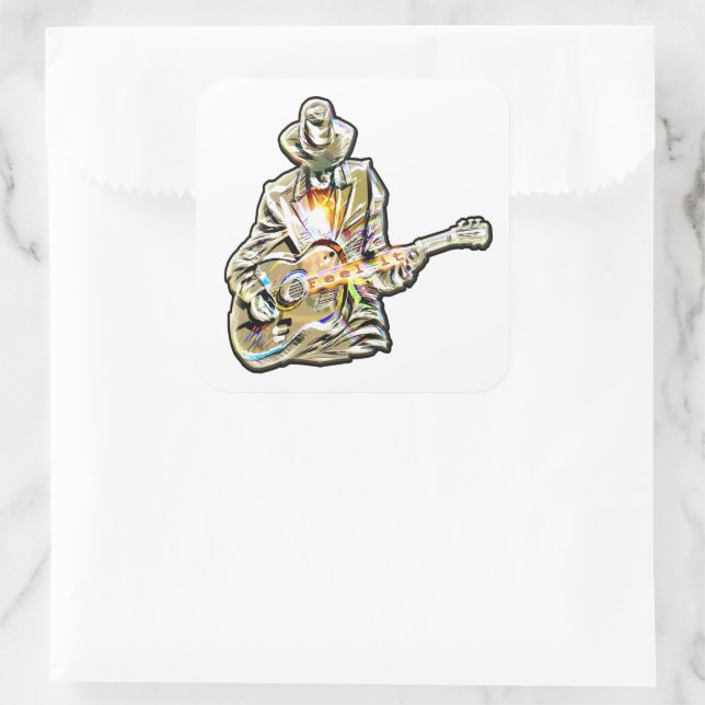 Feel the Blues – Artistic Guitar Design Square Sticker (Bag)