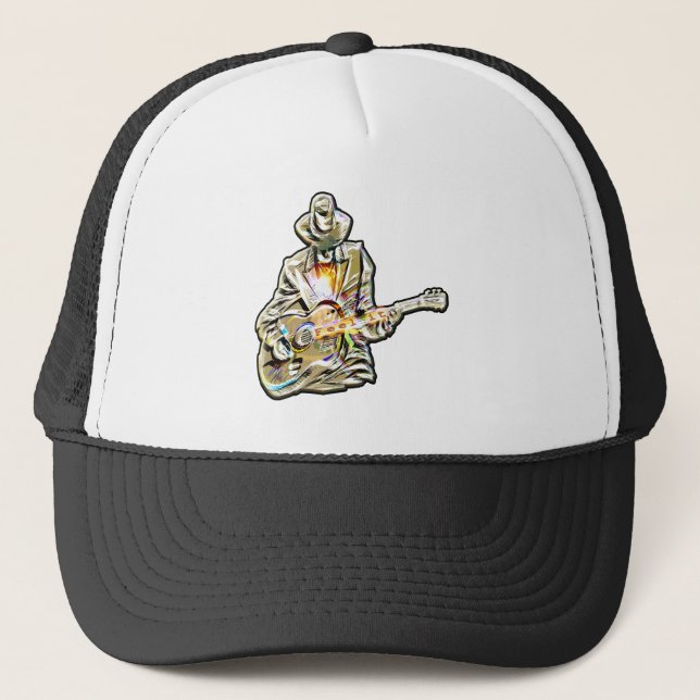 Feel the Blues – Artistic Guitar Design Trucker Hat (Front)