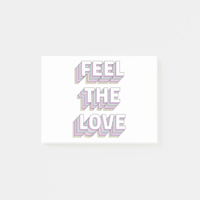Feel the love layered typography retro word post-it notes (Front)