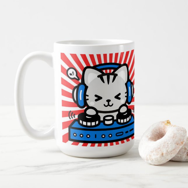  Feel the music mug ,Cute cat mug (With Donut)
