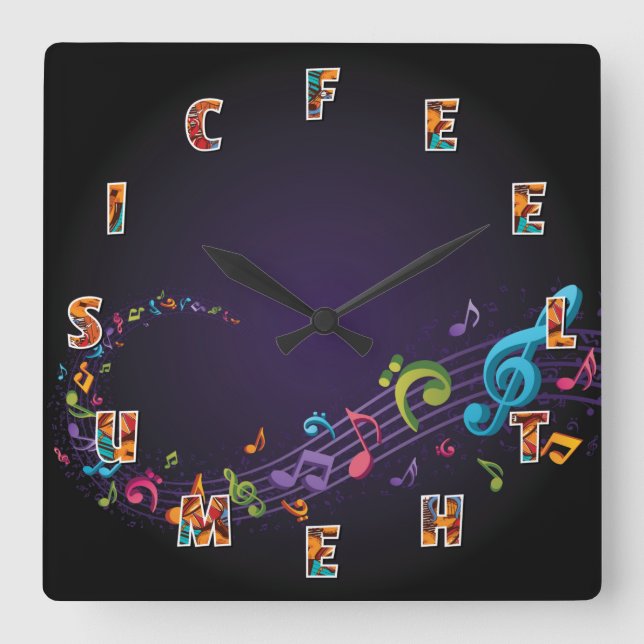 Feel The Music Square Wall Clock (Front)