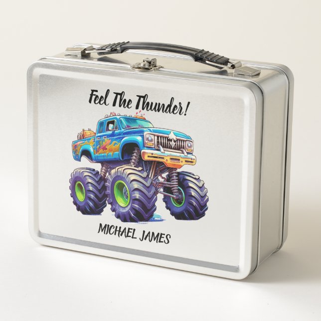Feel the Thunder Monster Truck Metal Lunch Box (Front)