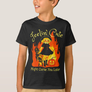 Feelin Cute Might Curse You Later Retro Witch Cat T-Shirt