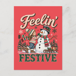Feelin’ Festive Christmas Snowman Kids Invitation Postcard