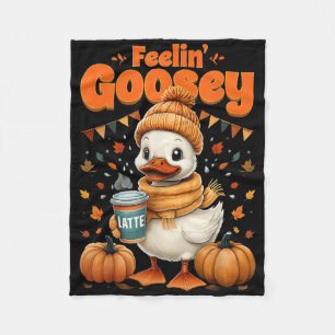 Feelin Goosey Hello Fall Goose Pumpkin Spice Coffe Fleece Blanket