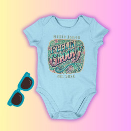 Feelin' Groovy Retro 70s Vintage Psychedelic Blue Baby Bodysuit