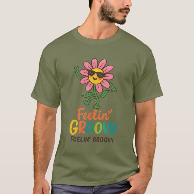 Feelin’ Groovy Retro Flower  Basic Dark T-Shirt (Front)