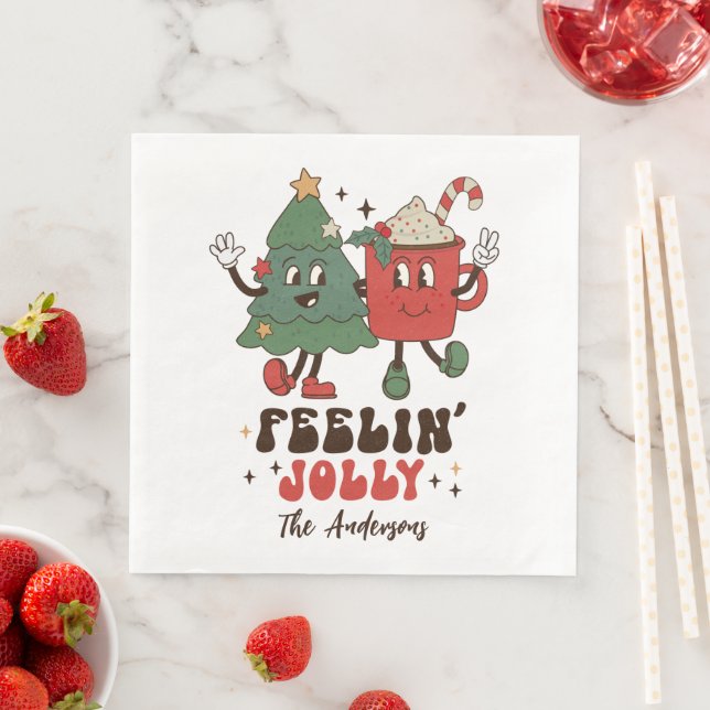 Feelin' Jolly Christmas Holidays Funny Retro Name Napkin (Insitu)