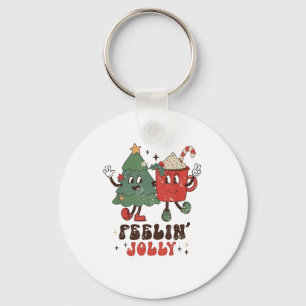 Feelin' Jolly Christmas Hot Cacoa Groovy Christmas Keychain