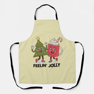 Feelin Jolly Christmas Tree Coffee Lover Winter Apron