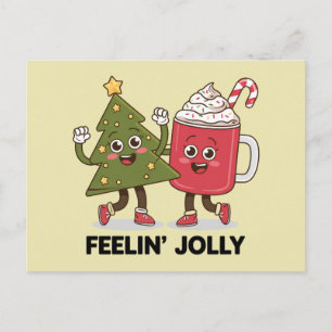 Feelin Jolly Christmas Tree Coffee Lover Winter Postcard
