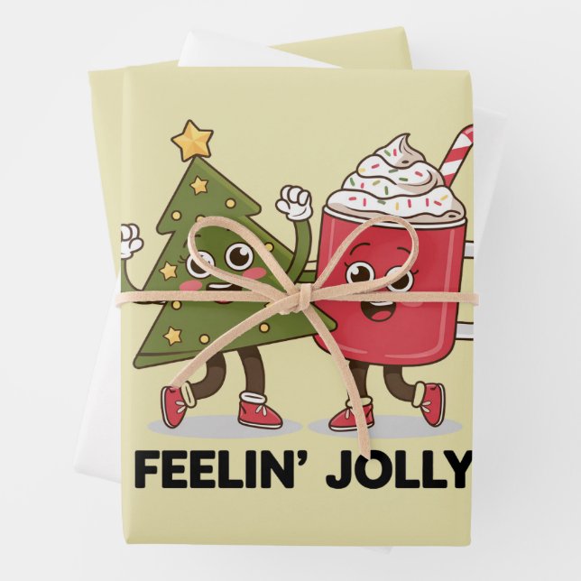 Feelin Jolly Christmas Tree Coffee Lover Winter Wrapping Paper Sheet (In situ)