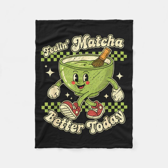 Feelin’ Matcha Better Today Kawaii Cute Boba Bubbl Fleece Blanket (Front)
