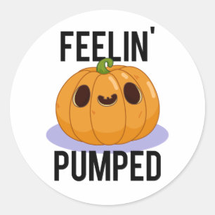 Feelin Pumped Funny Pumpkin Pun  Classic Round Sticker