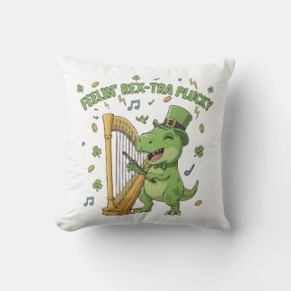 Feelin' Rex-tra Plucky Funny St. Patrick's Day   Throw Pillow