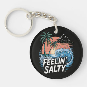 Feelin Salty Beach Summer Vacation 70S Keychain