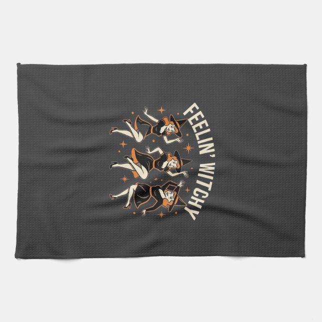 Feelin’ Witchy Halloween Witch Dance Kitchen Towel (Horizontal)