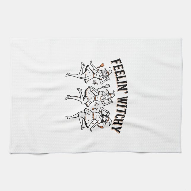 Feelin Witchy Retro Halloween Witches Kitchen Towel (Horizontal)