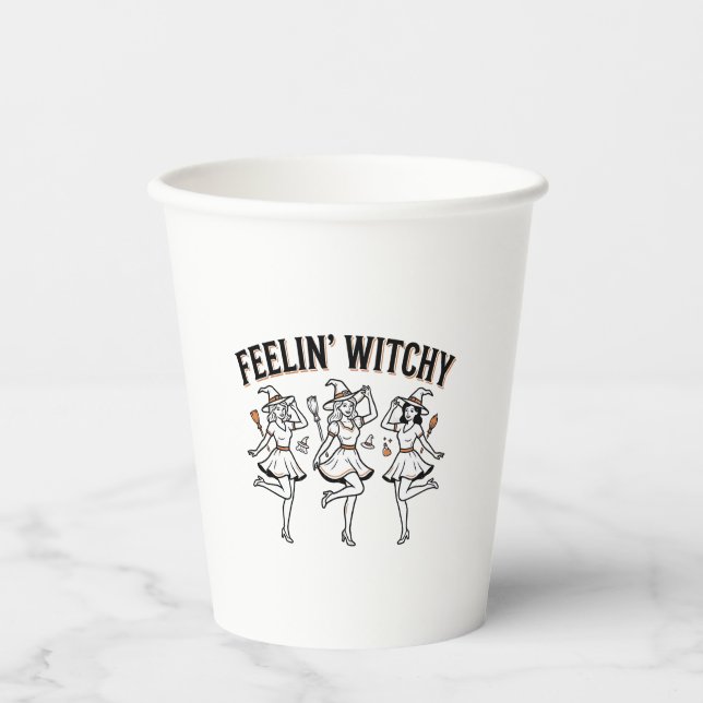 Feelin Witchy Retro Halloween Witches Paper Cups (Front)
