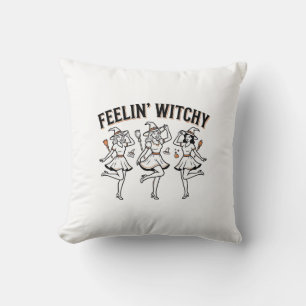 Feelin Witchy Retro Halloween Witches Throw Pillow