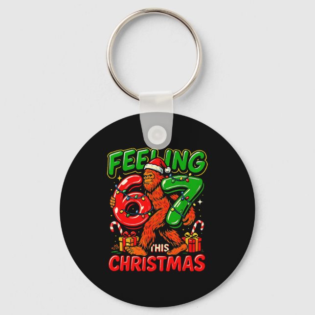 Feeling 67 This Christmas Funny Bigfoot  Keychain (Front)