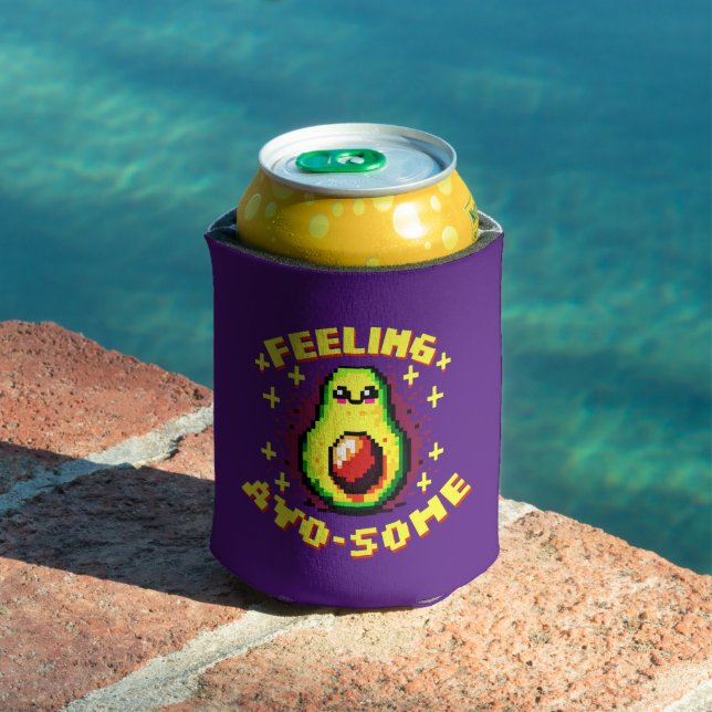 Feeling Avo-Some - Funny Pixel Art Avocado Design Can Cooler (In Situ Pool)