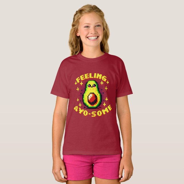 Feeling Avo-Some - Funny Pixel Art Avocado Design T-Shirt (Front Full)