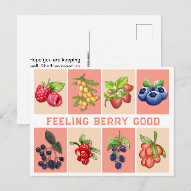 FEELING BERRY GOOD Customizable Strawberry Berries Postcard (Front/Back)
