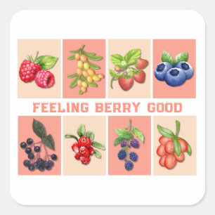FEELING BERRY GOOD Customizable Strawberry Berries Square Sticker