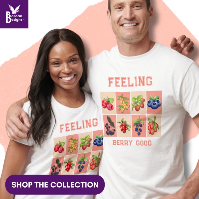 FEELING BERRY GOOD Customizable Strawberry Berries T-Shirt (Stylish couples matching tee in the FEELING BERRY GOOD aesthetic. Ideal for plant moms and dads.)