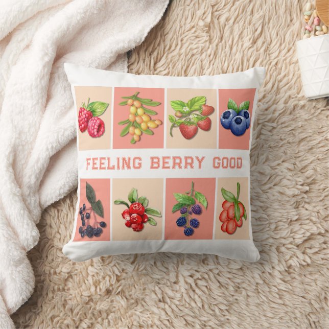 FEELING BERRY GOOD Customizable Strawberry Throw Pillow (Blanket)