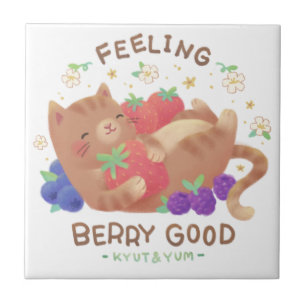 Feeling Berry Good: Cute Cat with Berries Tile