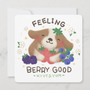 Feeling Berry Good: Cute Dog with Berries Holiday Card