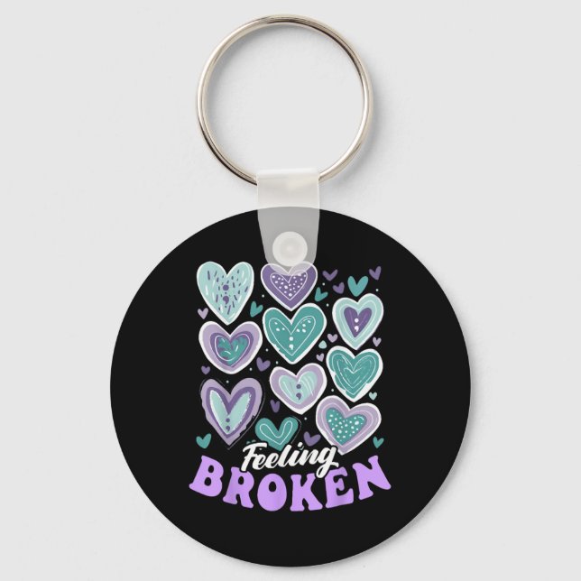 Feeling Broken, Suicide Prevention Heart, Suicide  Keychain (Front)